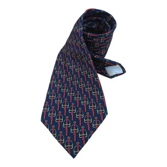 HERMÈS 548 IA VINTAGE Blue Horse Bit Silk Tie FRANCE 55"/ 4.5" EC